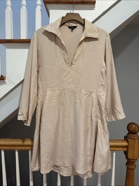 Massimo Dutti Light Beige Collared Long-Sleeve Tunic Dress